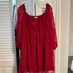 Chic Red Lace Midi Dress